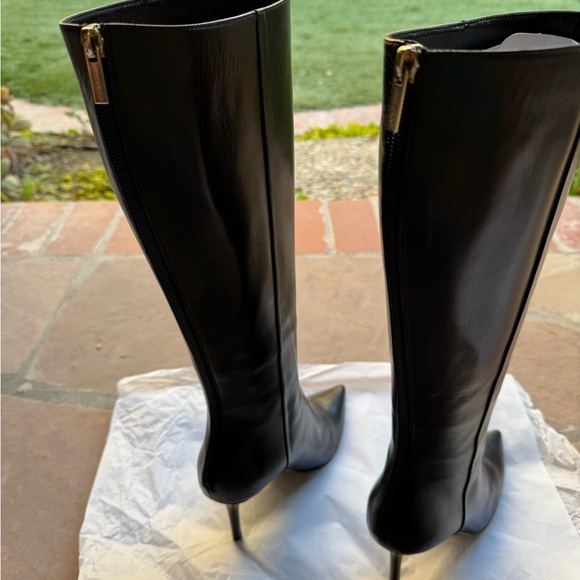 Jimmy Choo Black Leather Pointy-Toe Knee-High Boots - Picture 3 of 12